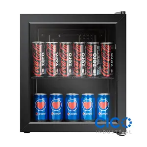 Pendingin Minuman Mini 50L, Kulkas Mini Pintu Kaca, Kulkas Mini Atas Meja Warna Hitam AC 220V