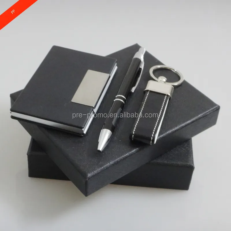 Promotion gift item 3 in 1 business gift set with pen,keychain, business card holder