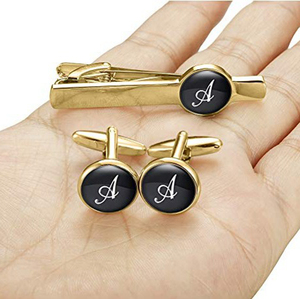 Stainless Steel Tie Clip and <strong>Initial</strong> <strong>Cufflinks</strong> for Men Women, Alphabet Letter A-W <strong>Cufflinks</strong> and Tie Pin Set for Business Wedding - Product Image 4