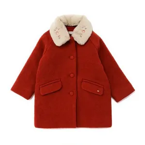 Custom fancy new design girl red wool coat wholesale