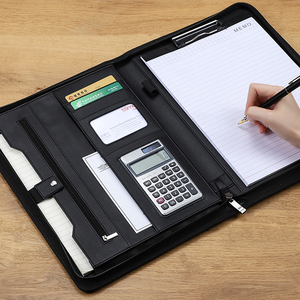 Tùy chỉnh A4 đa chức năng clipboard PU da thư mục tập tin với máy tính dây kéo danh mục đầu tư có tính năng biểu tượng tùy chỉnh - Product Image 2