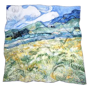 Chinese No Moq High Quality Charmeuse Fashion Oil Painting Print Photo Silk Square Scarf