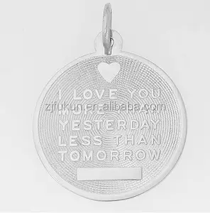 I Love You More Than Yesterday Less Than Tomorrow Disc Charm Heart Embossed Round Charm Logo Engraved Available Love Charm