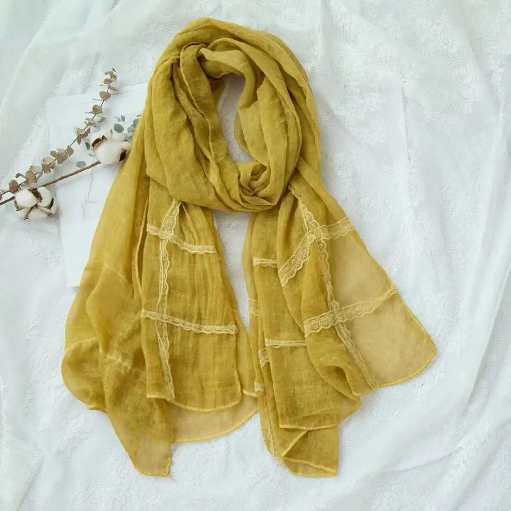 Мусульманский Женский мягкий хлопковый большой однотонный кружевной шарф шаль палантин