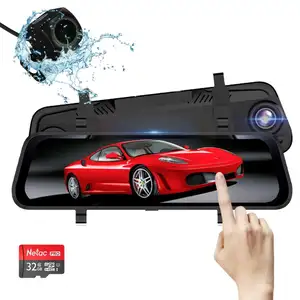 Groothandel Hot selling 10inch Streaming auto black box Dash Cam 2.5D Gebogen Spiegel Auto DVR Recorder Achteruitkijkspiegel Camera