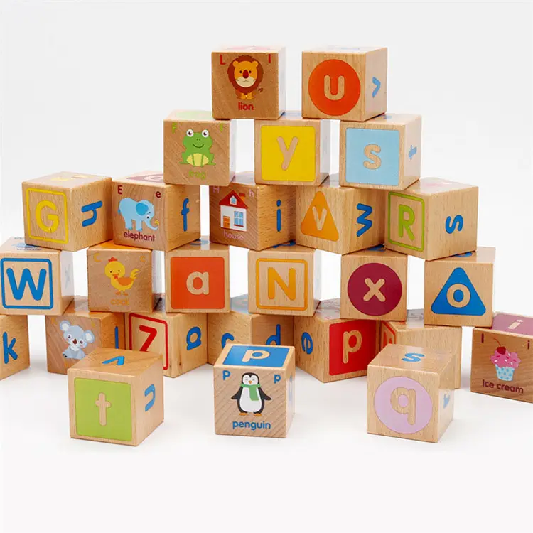 Cartoon color square alphabet abc building wooden blocks