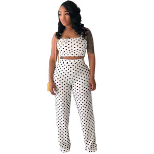 Spaghetti Crop Top En Polka Dot Flare Broek Set 2 Stuk Outfits Voor Vrouwen - Product Image 2