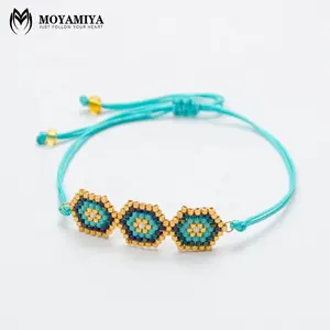 Moyamiya Miyuki <span class=keywords><strong>Nazar</strong></span> Gioielli Fatti A Mano Annata Donne Boncuk Hexagon Tre Braccialetto Semplice Braccialetto Chain accessori donna - Product Image 1