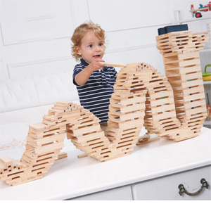 Diy creative kids learn and play educational toy colorful printing wooden construction blocks - Product Image 3