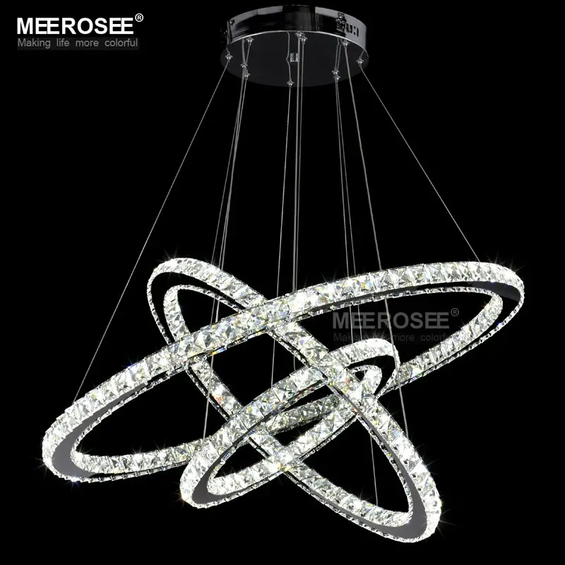 MEEROSEE Hot販売Diamond Ring LED Crystal Chandelier Light Modern Pendant Lamp 3 Circles 100% Guarantee異なるサイズMD8825