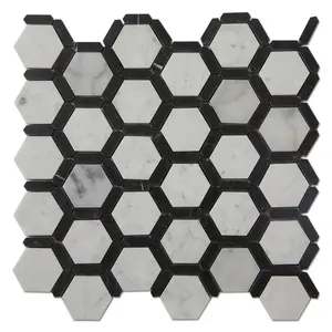Marble Mosaic Floor Soulscrafts Carrara White Nero Marquina Black Hexagon Marble Floor Mosaic Tile