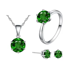 Zinc alloy simple style emerald jewelry set with necklace and earring included