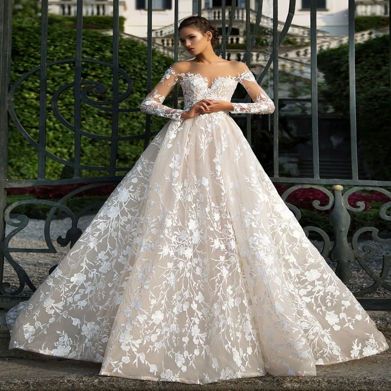long sleeve backless lace wedding dress White Lace Long Sleeve Round Neck Backless Mermaid Wedding Dresses US10 / Burgundy