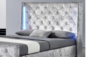 Dorchester LED Nghiền Nát Bạc Nhung Khung Giường Đèn LED Có Cánh Diamante Đầu Giường Vải GIƯỜNG KHUNG - Product Image 5