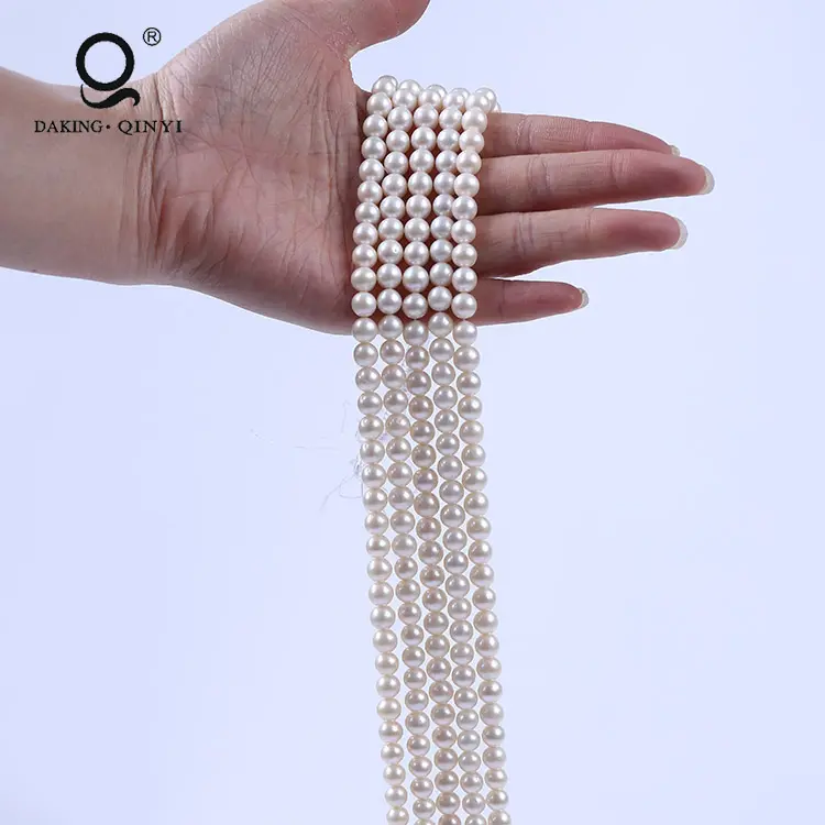 Daking Jewelry 8 mm White Round Fresh Water Beads Pearl String