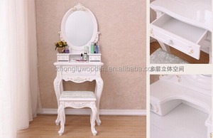 Tavolo da Toletta <span class=keywords><strong>Bianco</strong></span> Scrivania da Trucco Shabby Chic con Specchio e Sgabello - Product Image 2