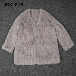 Mujeres conejo Real escudo Primavera de punto abrigo precio barato señoras chaqueta caliente gruesa - Product Image 5