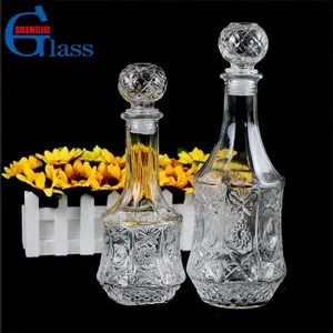 Mini botellas de vino de cristal octagonal, transparente, con tapón de bola, venta al por mayor