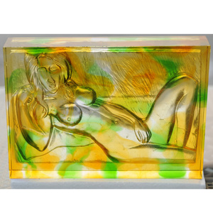 Plaques murales décoratives intérieures de mariage en verre cristal moulé sur mesure, peintes en jaune et bleu, écologiques, avec impression UV effet <span class=keywords><strong>brique</strong></span> - Product Image 1