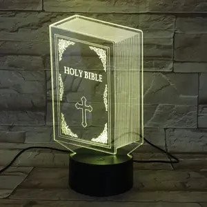 Luz Nocturna led 3d con forma de Biblia, lámpara de modelo 3d con 7 colores que cambian, luz nocturna 3d para decoración del hogar