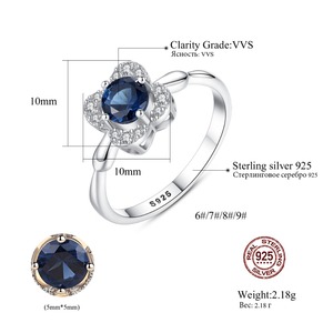 CZCITY Blue Gem Crystal strass CZ anelli di fiori in argento Sterling 925 anello di pietre preziose regolabili con superficie liscia - Product Image 2