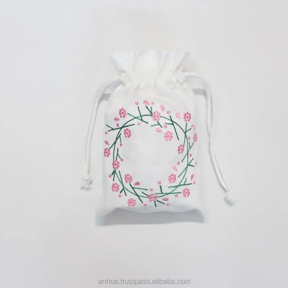 Bolsa de algodón con cordón de flores