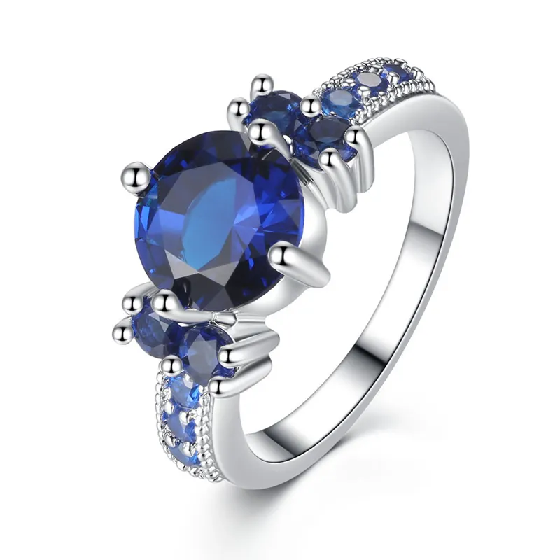 Fashion Modeling Blue Diamond Ring For Girl Fashion Wedding Rings R12