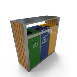 3 fach Outdoor Park Deckel Recycling Big Rechteck Intelligenten Verbund Kunststoff Holz Industrie Papierkorb