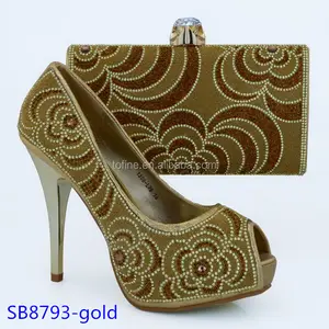 indian style lady wedding party shoes and bag set fashion gold women shoes