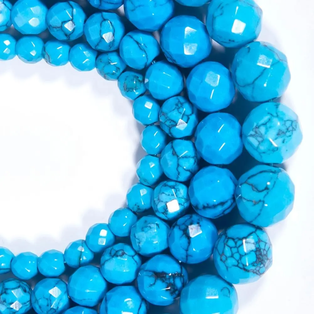 Wholesale Blue Howlite Turquoise Cutting Faceted Beads Blue Howlite Turquoise Loose Beads for Jewelry Making