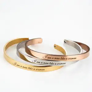 Bracelet ''I am man like a women'' Mantra Positive Message Engraved Cuff Bangle for Women & Teen Girls