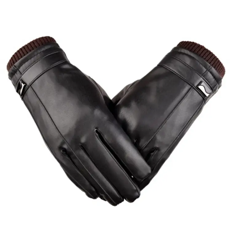 Wholesale Customized Winter Warm Black Fashion Mens PU Touch Screen Leather Gloves Winter Warm Glove