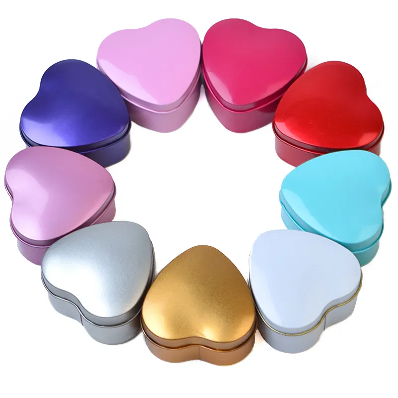 Жестяная коробка в форме сердца 7x7x3,8 см, конфеты разных цветов, серебро/золото/синий/розовый/красный/розово-красный/светло-фиолетовый/темно-фиолетовый