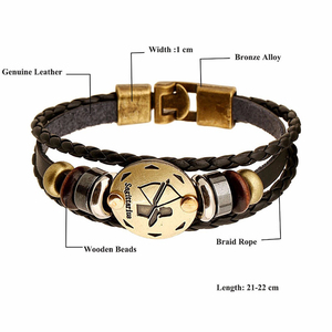 Gioielli di moda Punk Rock Amanti Bracciali In Pelle Regolabile 12 Segni Dello Zodiaco Braccialetto - Product Image 4