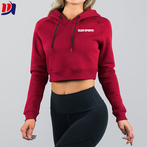 Dark <strong>Red</strong> Gym Sports High Quality <strong>Womens</strong> Cropped <strong>Hoodie</strong> With Custom Design - Product Image 2