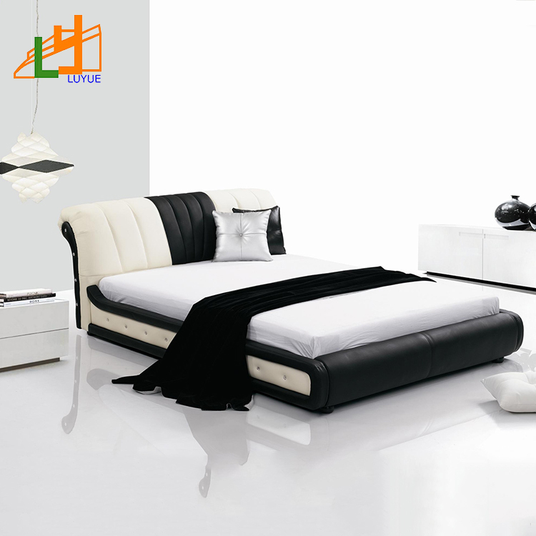 Design moderne accueil hôtel de luxe souple en cuir véritable roi taille moderne lit meubles