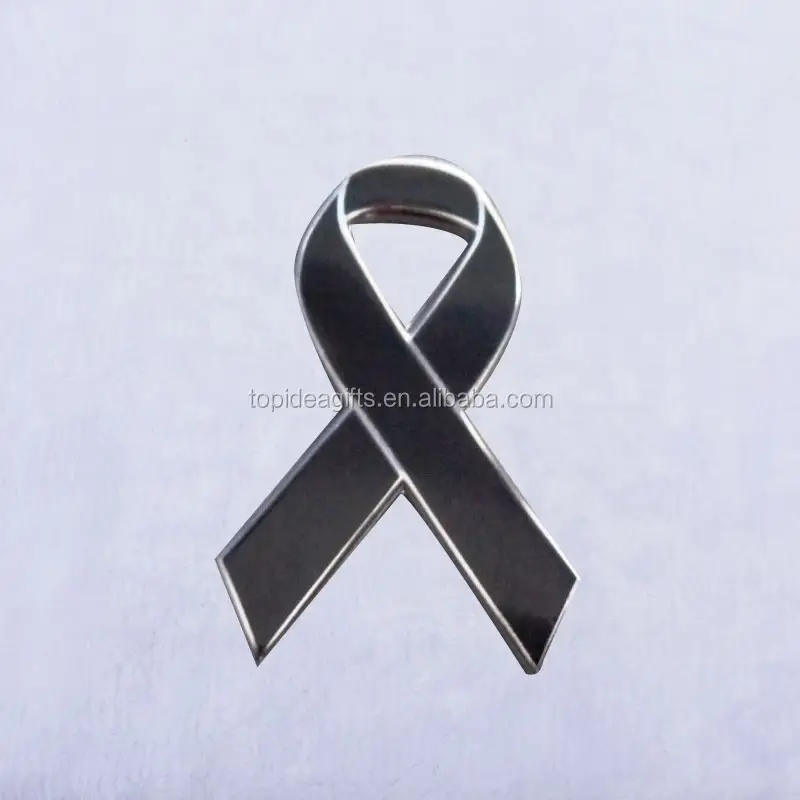 Ribbon Pin Factory Black Ribbon Charity Awareness Lapel Pin Mourning Badge Pin Supplier