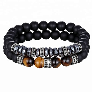 Hot Sale Natural Matte Achat und Tiger <span class=keywords><strong>Eye</strong></span> Stone Distanz Armband Charm Men Elastic Handmade Paar Armbänder Schmuck Geschenk
