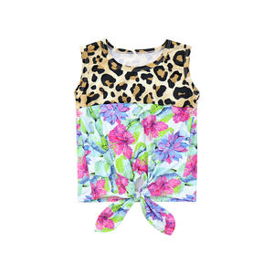 SY-079-YXL Yihong Imprimé Léopard Avec <span class=keywords><strong>Cactus</strong></span> Et Fleur Noué Maman Et Moi Confortable Bébé Filles T-shirt - Product Image 1