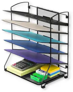 6 ถาดเดสก์ท็อปเอกสารแฟ้ม FolderTray Organizer Rack, สีดำ