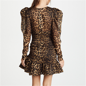 Estampado de <span class=keywords><strong>leopardo</strong></span> manga larga cuello redondo <span class=keywords><strong>vestido</strong></span> de Casual vestidos - Product Image 2