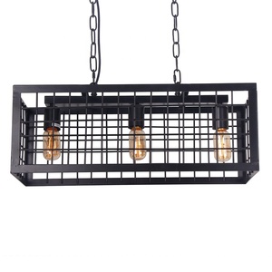 <span class=keywords><strong>Lampadario</strong></span> Industriale C14 a 3 Luci per Bar e Ristoranti, Lampada a Sospensione Nera con <span class=keywords><strong>Gabbia</strong></span> in Ferro e Paralume a Rete, Catena per Lampadari da Isola - Product Image 3