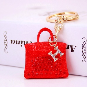 Hot Metal Bag Shaped Crystal Rhinestone Pink Handbag Charm Pendant Keychain Mini Bag Purse Keyring for Women Key Bag Chain Gift