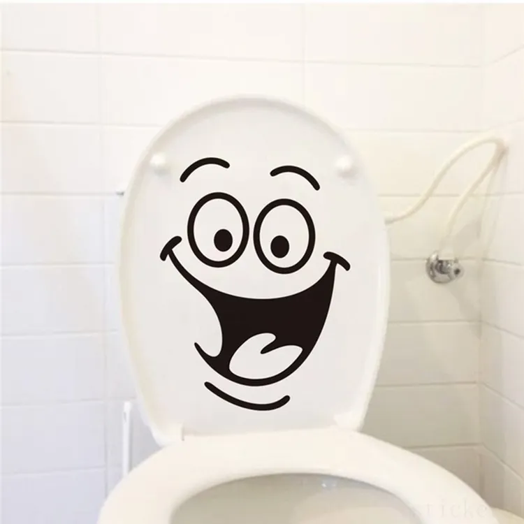 Wholesale cheap home decoration funny smile bathroom waterproof wall sticker for toilet