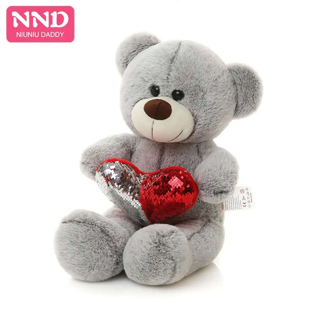Niuniu Daddy Plush Toy Animals Teddy bear Sweet Heart Sequin Fabric Kawaii Bear Lovely Peluches Bear Valentines Birthday Gift