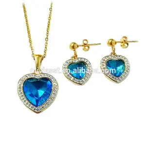 Alibaba Offre Spéciale or pierres précieuses en acier inoxydable ensemble de bijoux de mariage de mode boucle d'oreille ensemble