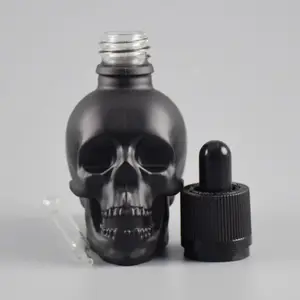 Matte Black Glass Dropper Bottle Long Pipette Matte Black Skull Bottles 50ml 30ml Glass Dropper Bottles