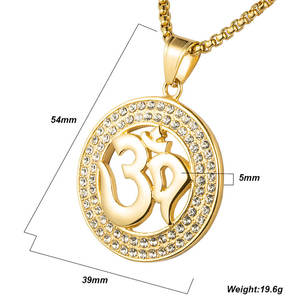 Oro Placcato In Acciaio Inossidabile Cz Micro Pavimenta Ohm Om Aum Simbolo Tondo Collana di Yoga Charms - Product Image 2