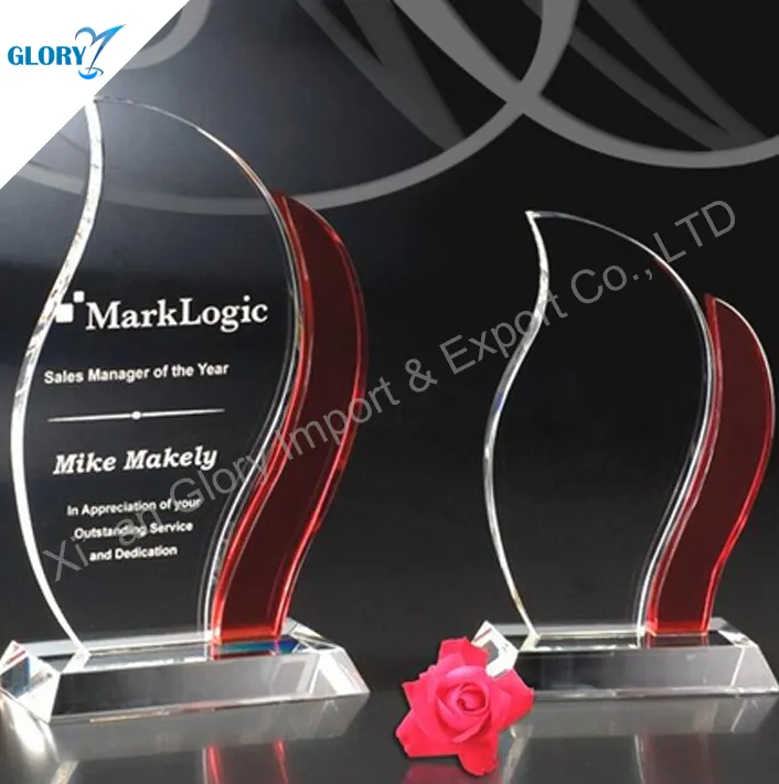 Supplier Red Flame Shape Crystal Custom Award Trophies