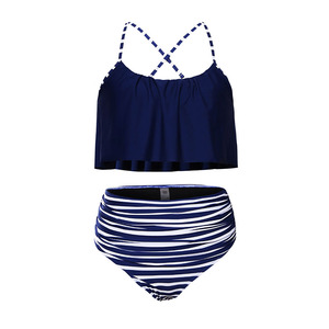Plage d'été Chaude Marine Haut et <span class=keywords><strong>Bas</strong></span> Rayé <span class=keywords><strong>Taille</strong></span> <span class=keywords><strong>Haute</strong></span> Maillots <span class=keywords><strong>De</strong></span> <span class=keywords><strong>Bain</strong></span> femmes sexy maillots <span class=keywords><strong>de</strong></span> <span class=keywords><strong>bain</strong></span> en gros - Product Image 5